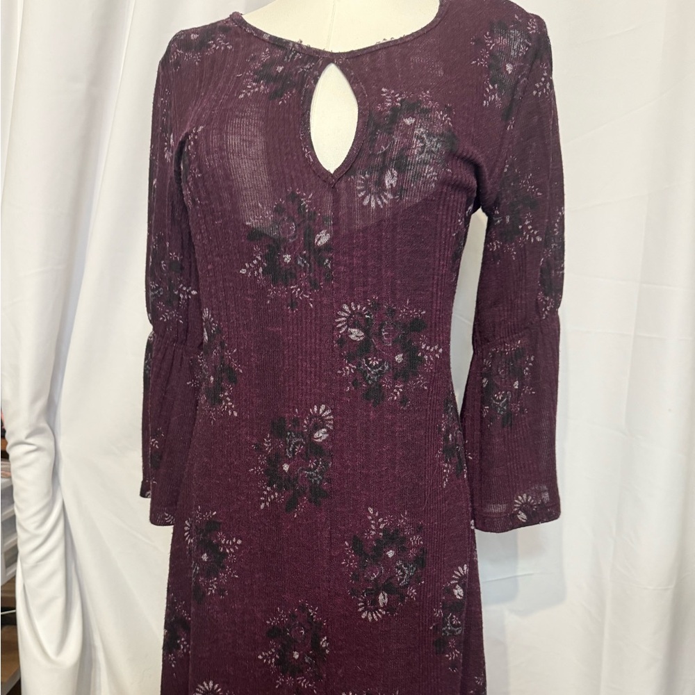 Alya Purple Ribbed Knit Bell Sleeve Dress with Bell Sleeve
